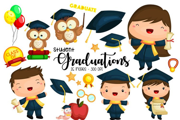 Student and Graduation Clipart - School and University – inkleystudio