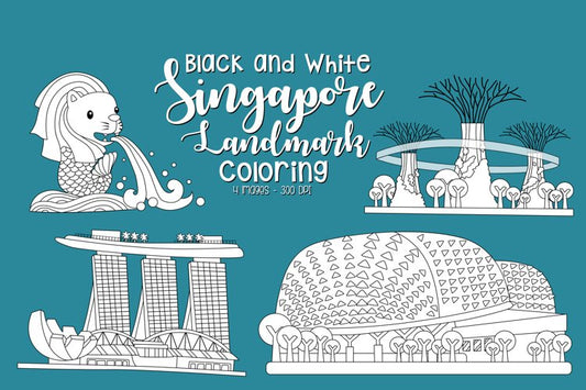 Black and White Coloring Singapore Landmarks
