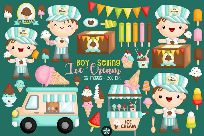 Ice Cream Truck Clipart - Kids and Food Clip Art – inkleystudio