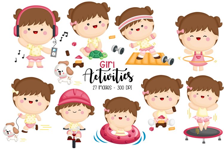 Girl Activity Clipart - Cute Kid Clip Art