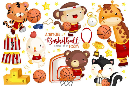 Animal Playing Basketball Clipart - Cute Animal Clip Art