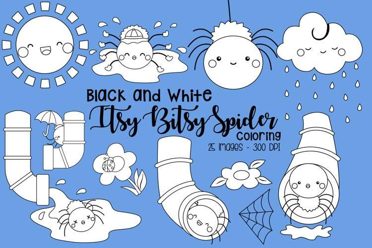 Black and White Coloring Itsy Bitsy Spider