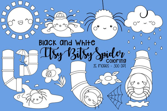 Black and White Coloring Itsy Bitsy Spider
