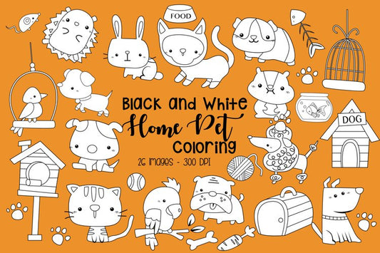 Black and White Coloring Home Pet Animal Clipart