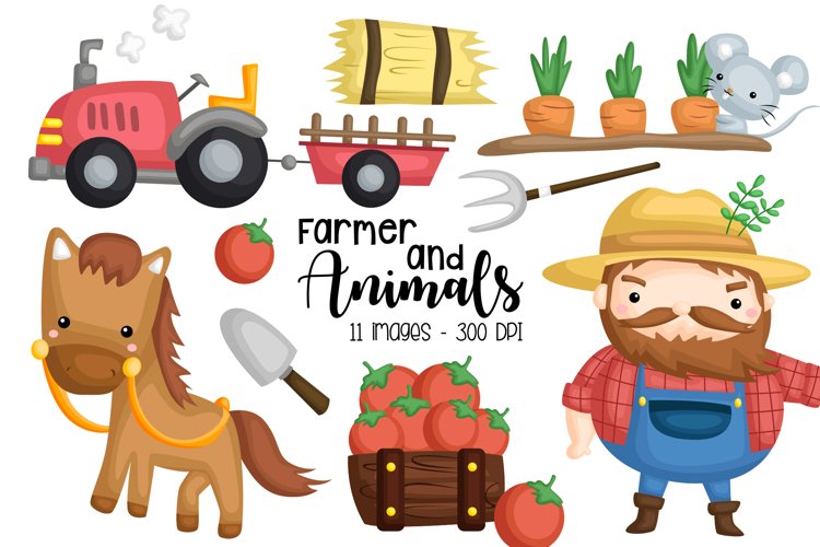 Farmer and Animal Clipart - Cute Vegetable Clipart
