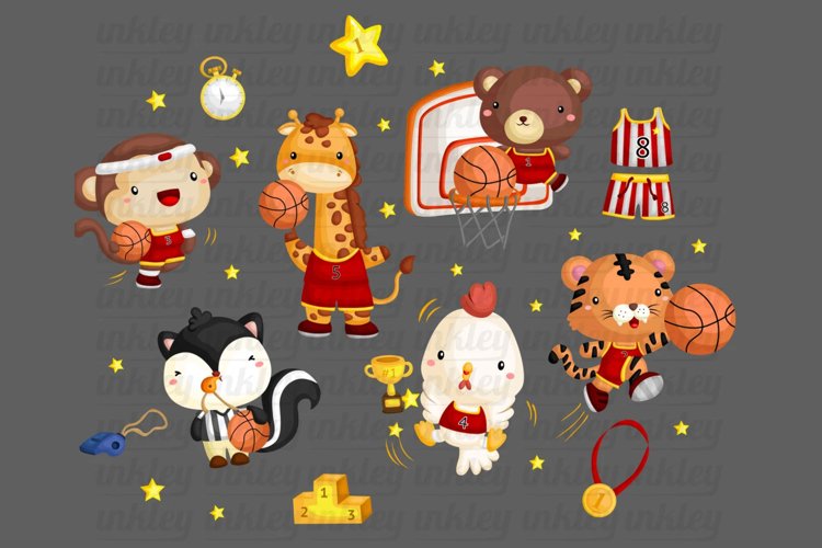 Animal Playing Basketball Clipart - Cute Animal Clip Art