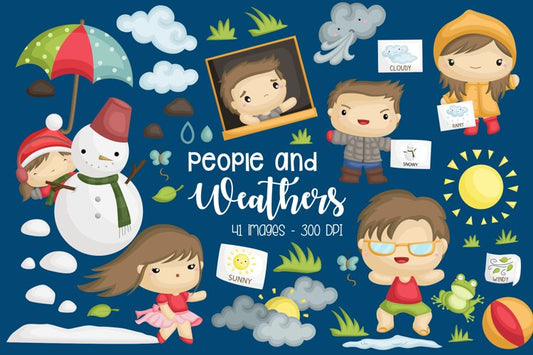 Weather and People Clipart - The Four Season Clip Art