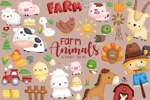 Farm Animal Clipart - Cute Animal Clipart – inkleystudio