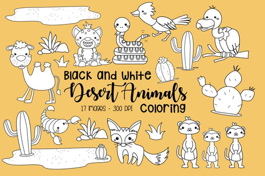 Black and White Coloring Desert Animal