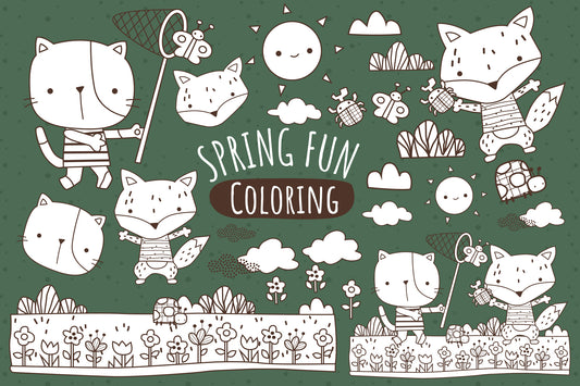 Spring Fun Coloring Digital Art - Cute Clipart