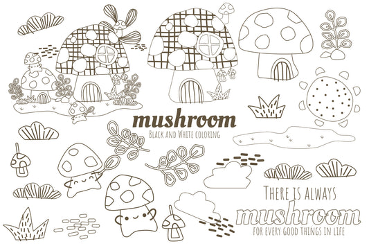 Cute Mushroom Coloring Digital Art - Cute Clipart