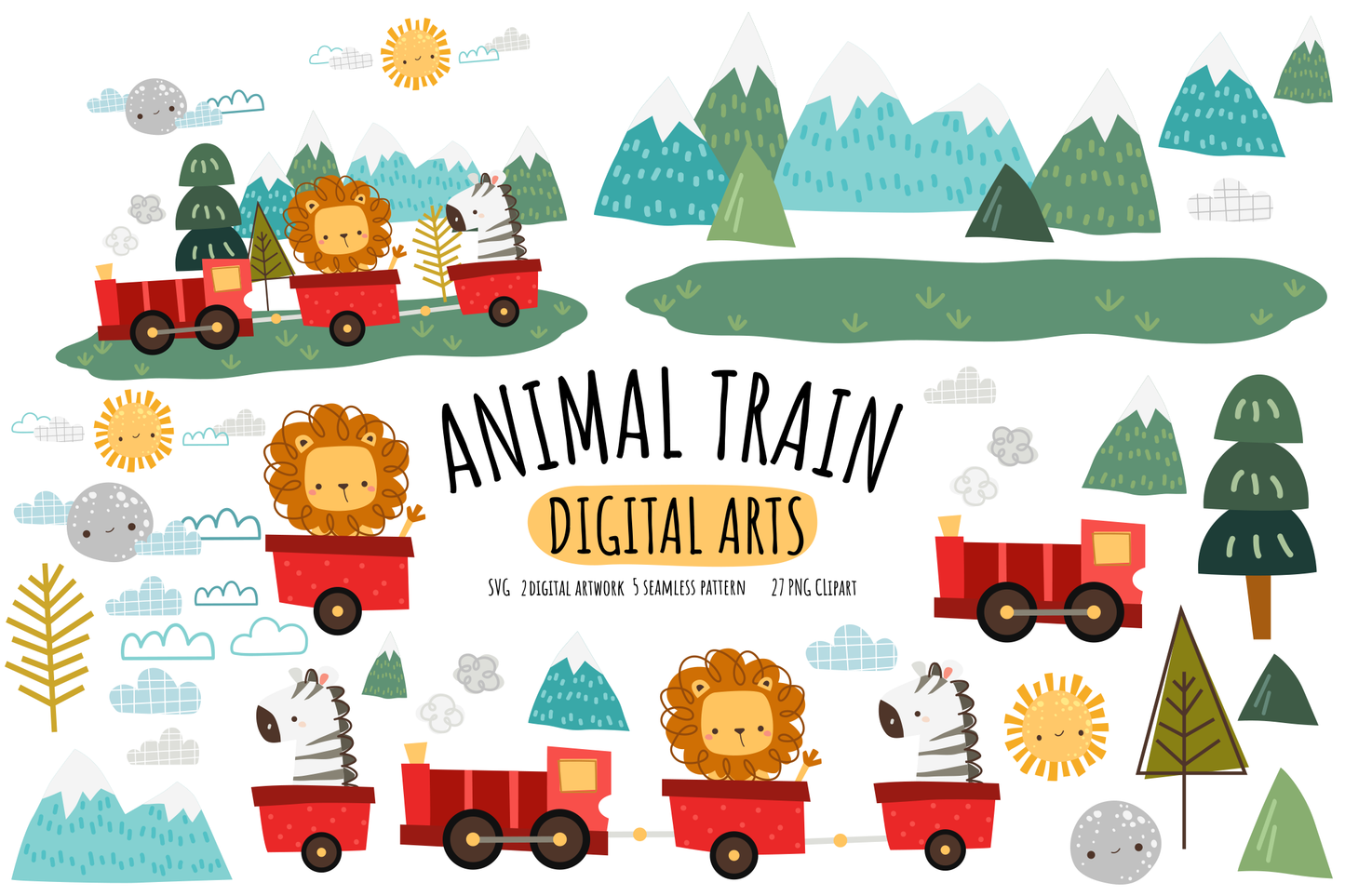 Animal Train Digital Art - Cute Clipart