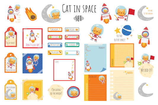 Cat in Space Planner Clipart - Cute Planner