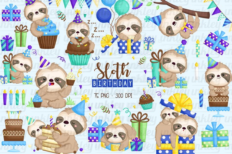 Birthday Sloth Clipart - Cute Sloth Clip Art