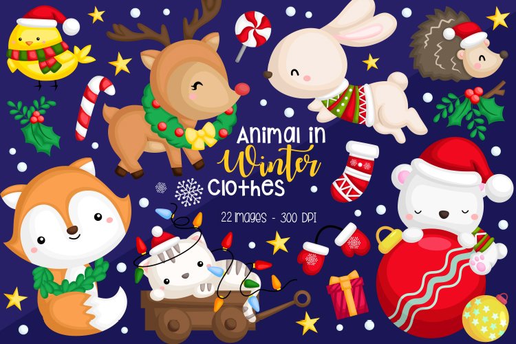 Winter Animal Clipart - Christmas Animal Clip Art