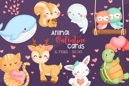 Animal Valentine Card Clipart - Cute Valentine Clipart