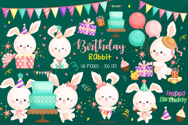 Birthday Rabbit Clipart - Cute Animal Clip Art