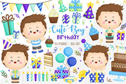 Cute Boy Birthday Clipart - Birthday Celebration Clip Art – inkleystudio