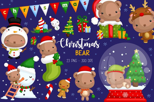 Christmas Bear Clipart - Cute Bear Clip Art