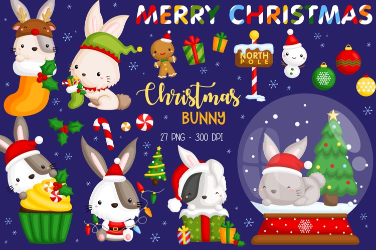 Christmas Rabbit Clipart - Cute Animal Clip Art