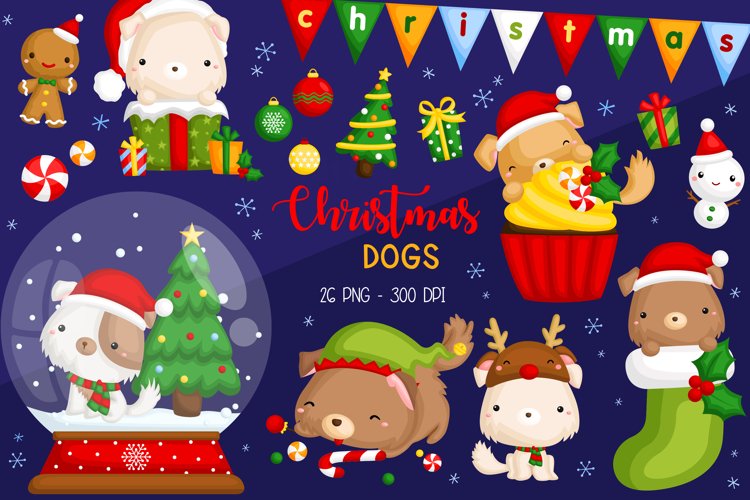 Christmas Dogs Clipart - Cute Animal Clip Art