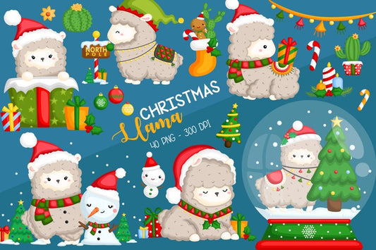 Christmas Llama Clipart - Cute Animal Clipart