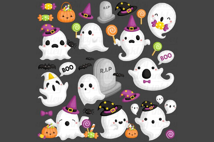 Halloween Ghost Clipart - Cute Ghost Clip Art – inkleystudio