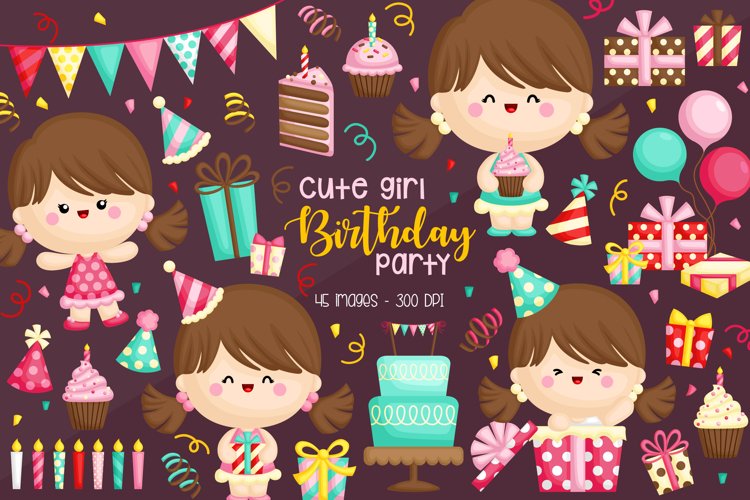 Cute Birthday Girl Clipart - Birthday Party Clip Art