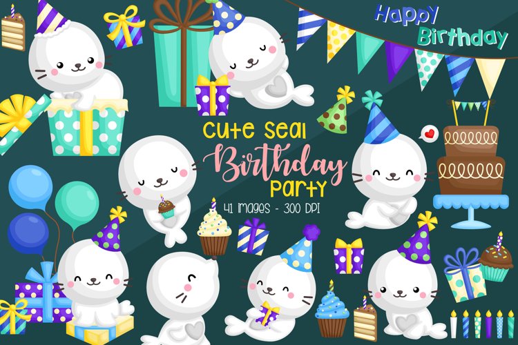 Cute Birthday Seal Clipart - Seal and Present Clip Art