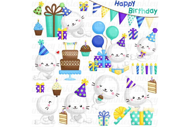 Cute Birthday Seal Clipart - Seal and Present Clip Art