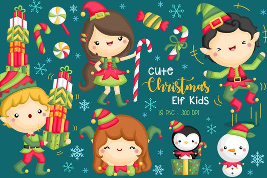 Cute Christmas Elf Kids Clipart - Santa Claus Helper