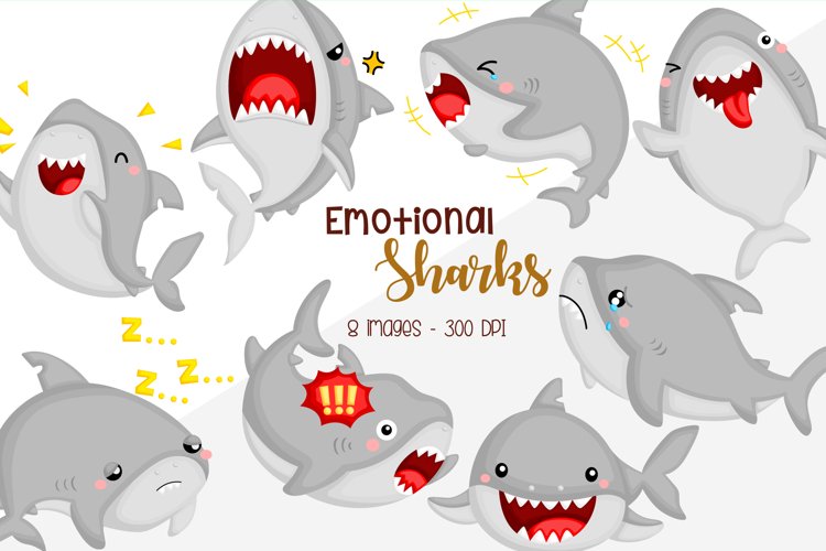 Emotional Sharks Clipart - Cute Shark Clip Art