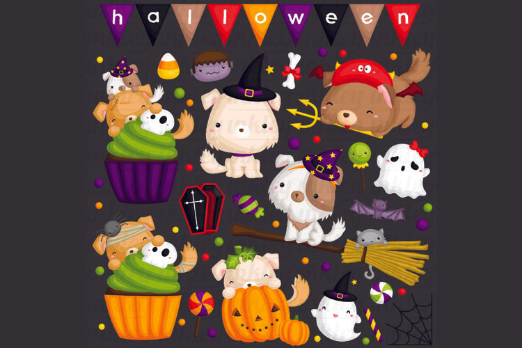 Halloween and Dog Clipart - Cute Puppy Clip Art