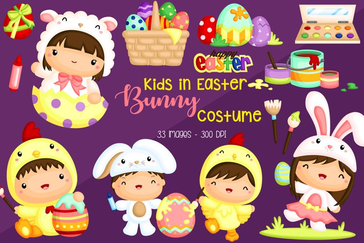 Kids in Easter Bunny Costume - Easter Holiday Celebration