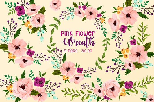 Pink Flower Wreath Clipart - Flower Clipart