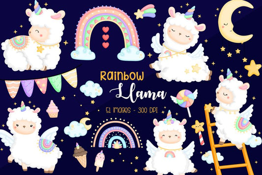 Rainbow And Llama Clipart - Cute Llama Clip Art