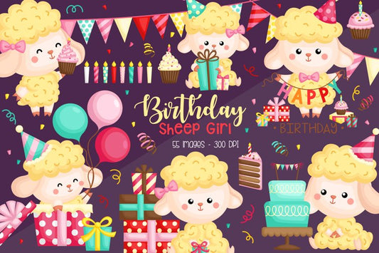 Cute Sheep Clipart - Birthday Party Clip Art