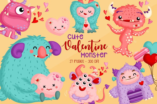 Valentine Monster Clipart - Cute Monster Clip Art
