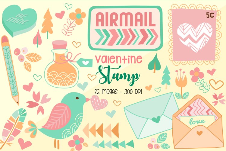 Valentine Typography Stamp Clipart - Bird and Object