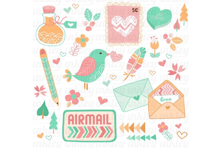 Valentine Typography Stamp Clipart - Bird and Object
