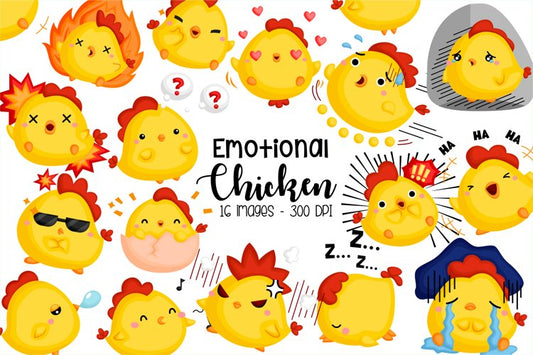 Emotional Chicken Clipart - Cute Animal Clip Art