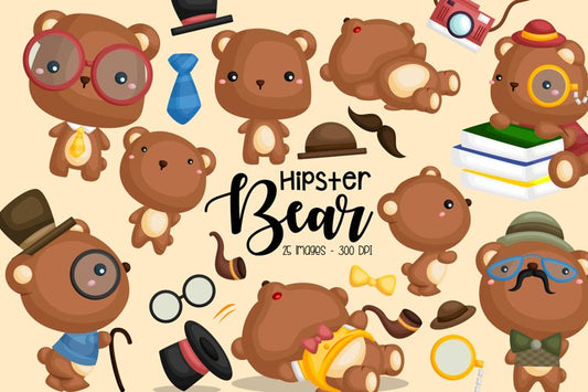 Hipster Bear Clipart - Cute Bear Clip Art