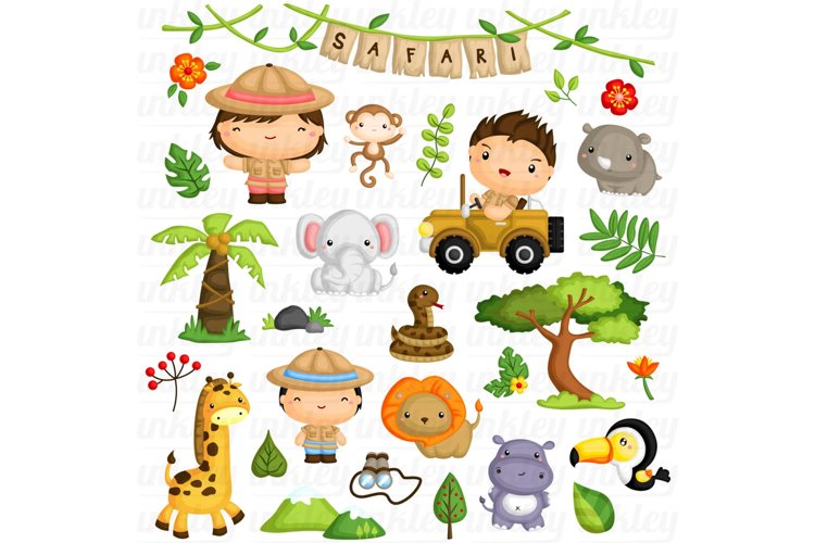 Safari Kids and Animal Clipart - Jungle Animal Clip Art