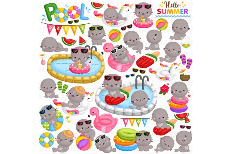 Seal Pool Party Clipart - Cute Animal Clip Art